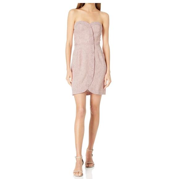 BCBGMaxAzria Pinstriped Bustier Strapless Button Front Mini Dress Size 12 - Picture 5 of 13